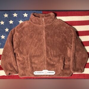 NWOT Vintage Womens OLD NAVY Warm Taupe Rose Sherpa Fur Full Zip Jacket Coat 2XL